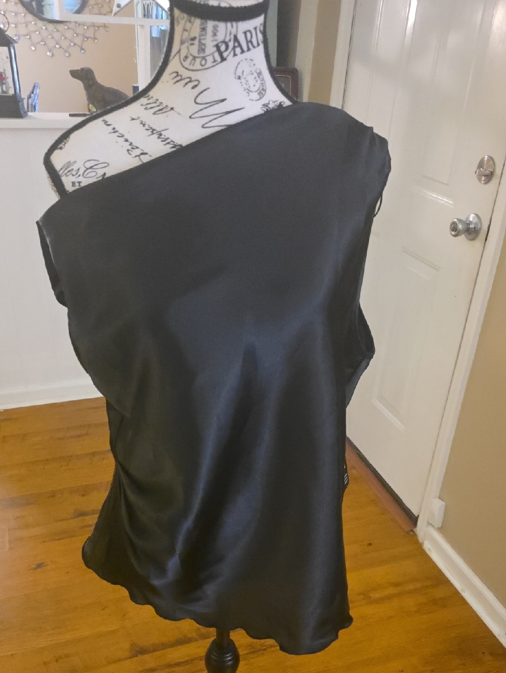 One-Shoulder Black Satin Blouse